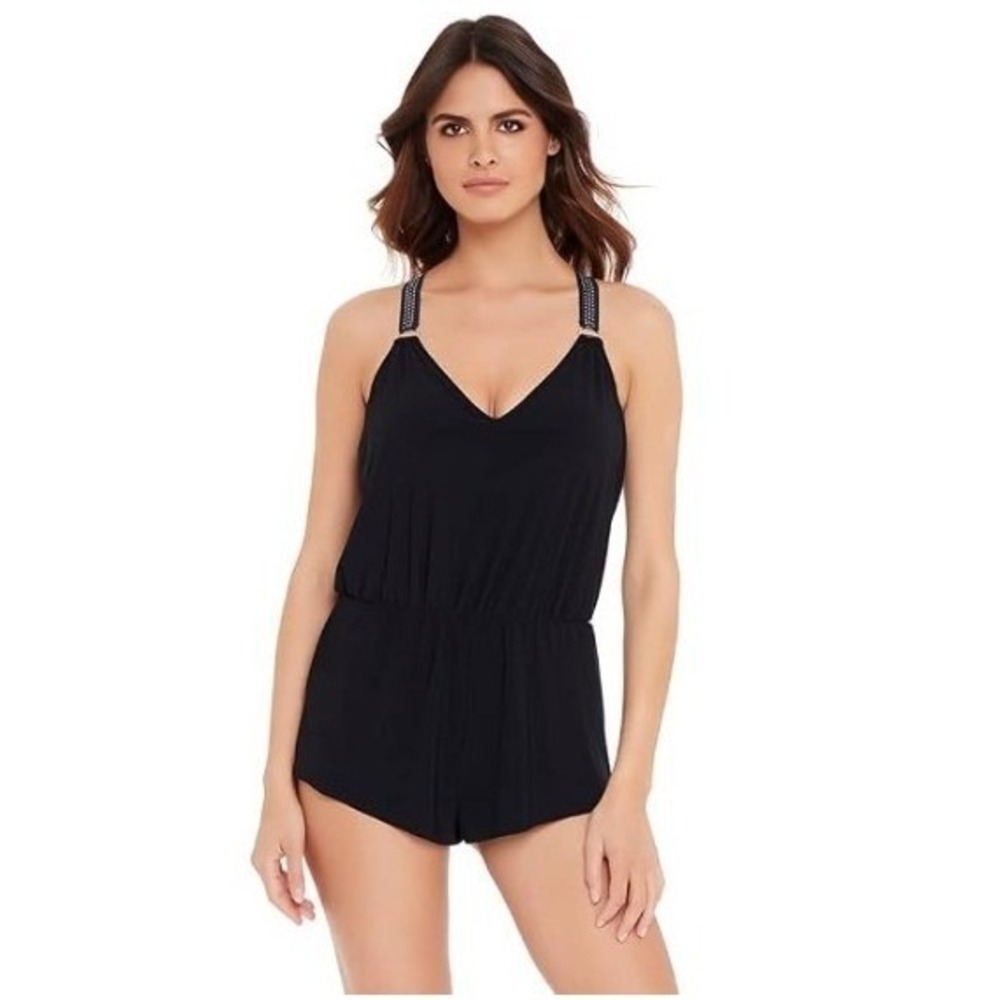MagicSuit Womens Size 8 Black Star Studded Gabby‎ Racerback 1 Piece Swimsuit NWT